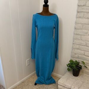 NA-KD Wool/Cotton Unique Teal Blue Long Sleeve Dress